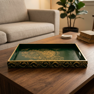 Plateau de service rectangulaire en bois portable de luxe B.S INTERNATIONAL N60, fait main, gravé, finition brossée, compatible avec les aliments - Product Image 1