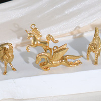 Pendentif Animalier de Créateur en Acier Inoxydable de Haute Qualité, Diamanté, Motifs Tigre, Poulet, Cheval en Bois, Coupe Coussin, Électroplaqué, Sportif, Unisexe