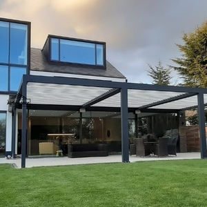 Bioclimatic 3x3m toit persienne en aluminium motorisé LED Nature <span class=keywords><strong>bois</strong></span> extérieur pavillon PVC enduit de poudre carports facilement assemblé - Product Image 6