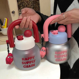 Wholesale Big Belly Cup Double <b>Drinking</b> Carrying Pot Large Capacity Cute Ton Bucket Male and Female Students Trend <b>Plastic</b> - Product Image 4