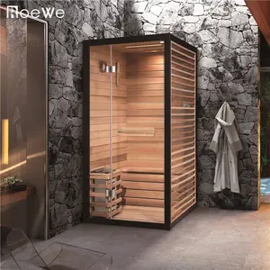 Mini köşe sauna odası için satış geleneksel tarzı kuru buhar ahşap sauna odaları sürgülü kapı sauna odası