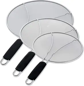 Top Sales 13" Stainless Steel Splatter Screen Metal Cooking Pot Lids TPR Splatter Screen For Frying Pan