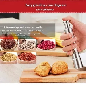 Novelty Thumb Push <b>Pepper</b> Mill Portable Salt Mill Manual <b>Pepper</b> Mill Salt Shaker Stainless Steel Spice Barbecue Kitchen - Product Image 6