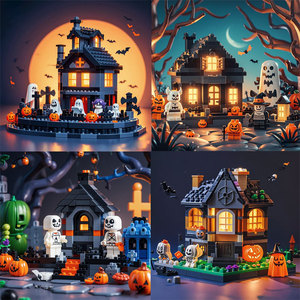 Halloween Haunted House <b>Building</b> <b>Blocks</b> <b>Set</b> For Kids 4-7 Years Old Fantasy Construction Toy With Lights And Decorations - Product Image 5