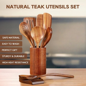Natural Utensils Wood Spoon 9PCS Non-Stick Ustensiles De Cuisine Kitchen Accessories Cooking Kit Kitchen Utensil <b>Set</b> - Product Image 2