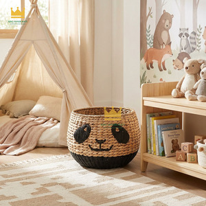 Wholesale Hand Woven Water Hyacinth Storage <b>Basket</b> With Panda Design For Kids Bedroom Organization Cheap Price - Product Image 3