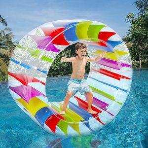 Flotador Inflable Gigante Transparente de PVC para Piscina, Anillo de Natación con Confeti Colorido, Plegable, Ligero, Juguete Acuático de Verano, Rueda - Product Image 1