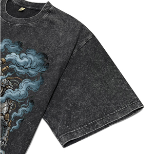 Camisetas de Algodón Transpirable con Lavado Ácido Negro Personalizadas de Alta Calidad para Hombre, Camisetas Extra Grandes con Estampado DTG de Lobo Steampunk para Venta al Por Mayor - Product Image 5