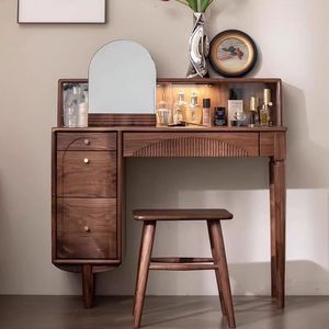 Black Walnut <b>Wood</b> Dressing Table With Storage Cabinet Retro Makeup <b>Desk</b> <b>Solid</b> <b>Wood</b> With Drawers Bedroom Vanity - Product Image 3
