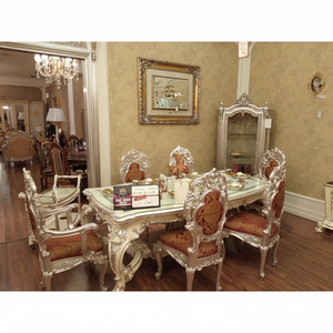 Juego de mesa y silla de comedor de lujo de madera hecho a mano con artesanía artística ideal para hogares elegantes y espaciosos - Product Image 1