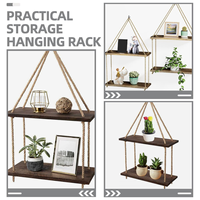 Étagère murale rustique en bois suspendue avec corde, support flottant pour plantes, organisateur décoratif peu encombrant pour chambre, salle de bain, salon