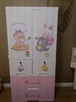 Armoire mobile en plastique PP de 65 cm de large avec tiroirs à assembler, portes latérales ouvertes et 2 serrures, organisateur de vêtements pour enfants