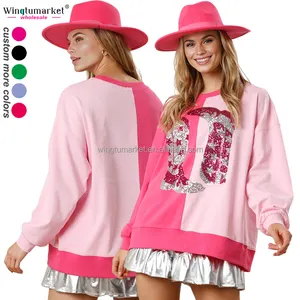 Groothandel Custom Sweatshirts Color Block Western Cowboy Laarzen Patch Oversized Geborduurde Ronde Hals Sweatshirt Voor Vrouwen