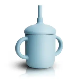 휴대용 안티 드롭 실리콘 아기 스낵 음료 훈련 실리콘 Sippy 컵 짚