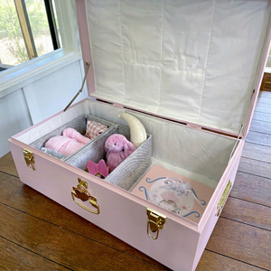 Pink Rectangular Storage Trunk with Lid Embroidered Name Organized Baby Clothes Toy Box for <b>Nursery</b> - Product Image 3