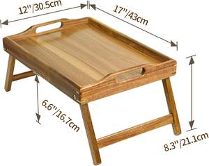 Vassoio da letto in acacia per <span class=keywords><strong>mangiare</strong></span>, vassoi per colazione <span class=keywords><strong>a</strong></span> letto, tavolino pieghevole in legno per divano - Product Image 3