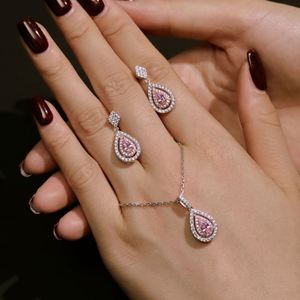 Dylam Women 925 Sterling <b>Silver</b> Rhodium Plated 5A Cubic Zirconia Pink Diamond Waterdrop Shape Dangle <b>Stud</b> <b>Earrings</b> - Product Image 2