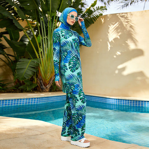 Wholesale Tropical Print Burkini Swimwear Set for Women Modest Full Coverage Long Sleeve Tunic Pants Hijab - Product Image 1