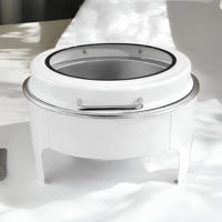 Chauffe-Plat Buffet en Acier Inoxydable Blanc de 6L à Alimentation Alcoolique avec Mode Économie d'Énergie pour la Restauration et l'Hôtellerie