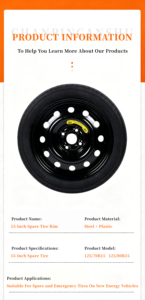 WENQI Commande en gros Roue de secours gain de place 125/50ZR17 T145 85R18 pour Hyundai Ioniq 5 <span class=keywords><strong>Kia</strong></span> EV6 <span class=keywords><strong>Niro</strong></span> EV - Product Image 2