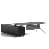 Bureau d'ordinateur moderne avec rangement, bureau ergonomique pour le bureau à domicile, bureau noir, bureau avec structure en acier inoxydable, bureau de direction