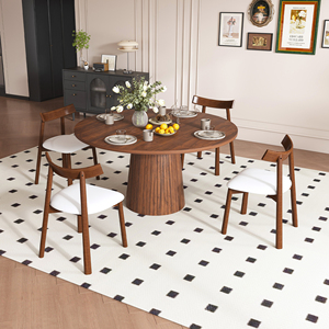 Ensemble de table à manger ronde de 47 pouces pour 4 personnes, design moderne de style farmhouse avec base en bois et 4 chaises confortables pour hôtel, appartement - Product Image 5