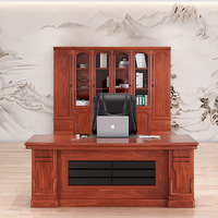 Escritorio de Oficina en Forma de L de Foshan, MDF con Gabinete de Almacenamiento, Madera Clásica de Caoba Vintage para Gerente, Presidente, Ejecutivo, Director Ejecutivo