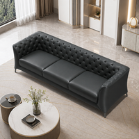 Ensemble de canapés sectionnels modernes YUANCHANG Chesterfield capitonnés en similicuir, structure en bois de larch et eucalyptus, pieds en acier inoxydable