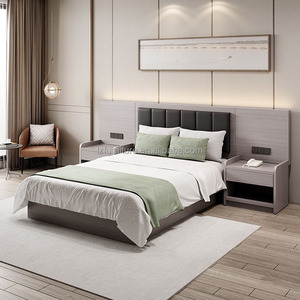 Economical Hotel Bedroom Furniture <b>Set</b> Modern Solid Wood Bed Frame With Headboard <b>Desk</b> Wardrobe & Nightstands For 3 Star Hotels - Product Image 1
