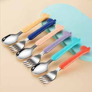 Ensemble cuillère et fourchette pour bébé, en acier inoxydable, avec étui, manche en plastique, couverts d'apprentissage, Cucharas <span class=keywords><strong>Bebe</strong></span> Factory - Product Image 5