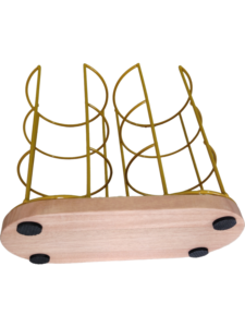 Oval Wooden Base Metal Cup Holder Stand with Anti-Tipping Design for <b>Kitchen</b> Beverage <b>Storage</b> Minimalist Style - Product Image 1