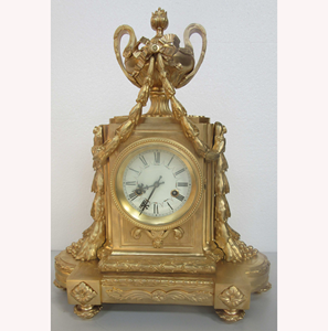 Horloge en laiton doré style Napoléon <span class=keywords><strong>III</strong></span>, réveil rococo, cadran en porcelaine blanche, mécanisme à remontage manuel avec sonnerie de l'heure - Product Image 1