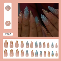 Uñas Postizas de Diseño Nuevo, Forma Almendrada Ovalada, con Diamantes, Precio de Fábrica, Venta al Por Mayor