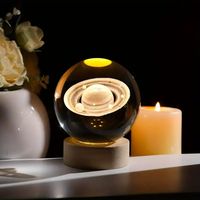 Meilleure vente coloré 3d planète lune galaxie boule de cristal base en bois led nuit lumière rougeoyante cadeau