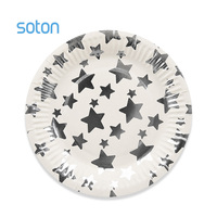 Platos de Papel Desechables con Estampado de Estrellas en Lámina Plateada, Compostables, para Fiestas de Cumpleaños, Suministro Directo al por Mayor