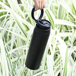 Custom Logo 32oz Double Wall Stainless Steel Vacuum Flask 1000ml Powder Coated Travel Water <b>Bottle</b> with Anti-dust Straw Lid - Product Image 5