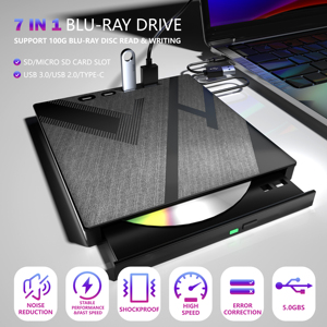 Nhỏ xách tay 8x <span class=keywords><strong>Blu</strong></span> <span class=keywords><strong>ray</strong></span> lưu trữ CD Nhà Văn Đầu đốt Ổ đĩa quang USB/Type-C bên ngoài DVD Máy nghe nhạc Đầu đọc thẻ ổ đĩa - Product Image 2