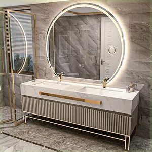 Thiết kế hiện đại treo tường dẫn phòng tắm tủ hình chữ nhật Vanity tích hợp chậu rửa rắn gỗ carcase gốm cho khách sạn - Product Image 2