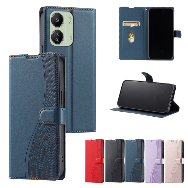 Custom Leather Phone case for Redmi 13C Business Card Holder Strap Phone Cover for Xiaomi POCO M6 for Xiaomi 13T