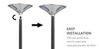 Lampe solaire de jardin LED monocristalline en silicium 20W avec télécommande, angle de faisceau 360°, en alliage d'aluminium, IP65, allumage/extinction automatique