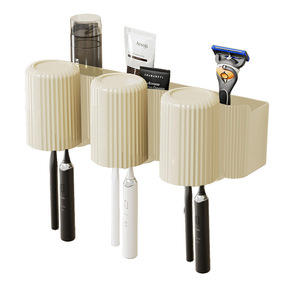 Soporte para cepillos de dientes montado en la pared, rectangular, para tres personas, sin taladro, fácil de limpiar, estante de almacenamiento para baño - Product Image 1