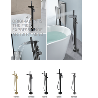 CUPC approuvé plancher installé robinet assorti avec support gratuit baignoires, salle de bains de plancher en laiton monté robinet de baignoire autoportant