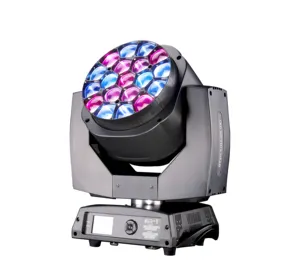 Farol de luz LED personalizado com cabeça móvel 19*15W, lente de lavagem com zoom de olho de abelha, luz de movimento RGBW para palco de festas de casamento e clubes