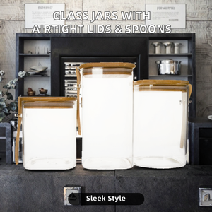 Modern Thick Borosilicate Glass Food <b>Storage</b> <b>Containers</b> with Airtight Lids Spoons Large Capacity for <b>Kitchen</b> Pantry Organization - Product Image 2