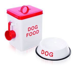 Atacado Luxo Metal Cat <span class=keywords><strong>Dog</strong></span> Pet Treat Recipiente De Armazenamento De Alimentos com <span class=keywords><strong>Cute</strong></span> Water Bowl Scoop - Product Image 1