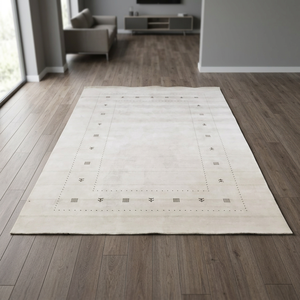 Tapis en laine noué à la main, blanc beige, minimaliste, à poils plats, avec support en jute, pour salon, chambre, couloir, décoration intérieure - Product Image 2