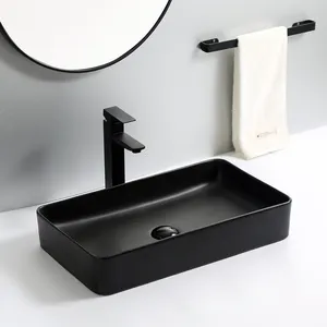 Современная сантехника над стойкой, раковина, раковина для ванной комнаты, цветная прямоугольная матовая черная керамическая раковина