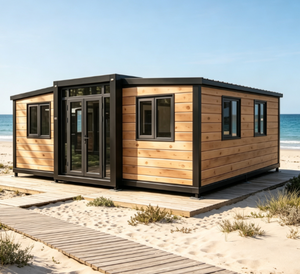 Cabaña Prefabricada para <span class=keywords><strong>Playa</strong></span>, Casa Modular <span class=keywords><strong>de</strong></span> Madera con Estructura Negra, Cabaña Frontal al Océano, Casa <span class=keywords><strong>de</strong></span> Vacaciones, Instalación Rápida, Resort Costero - Product Image 1