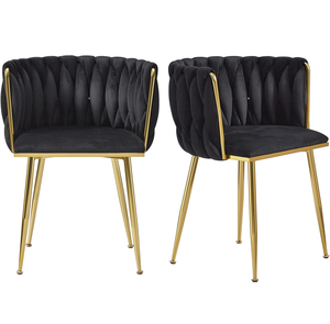 Châu Âu Thiết Kế Hiện Đại Sang Trọng Ăn Uống Ghế Tufted Mây Dệt Màu Xanh Sillas Nhung Bọc Phòng Ăn Ghế Với Vàng Chân - Product Image 2