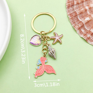 Mermaid Starfish <b>Keychain</b> Zinc Alloy Heart Shape Fashion Jewelry Accessory For Creative DIY Gifts - Product Image 3